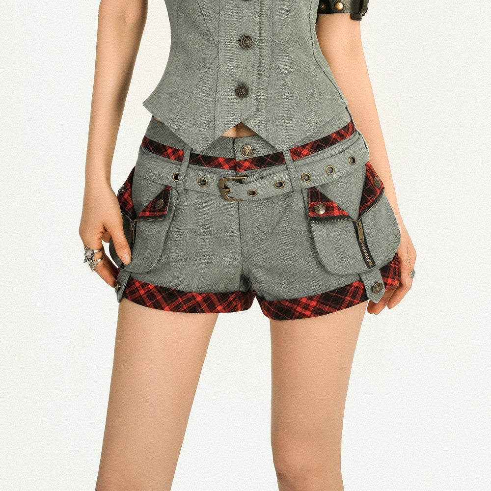 Nico_Molly_Button_Front_Elegant_Collar_Short_Sleeve_Gray_Women_Top_&_Shorts_Sets_MISSTT