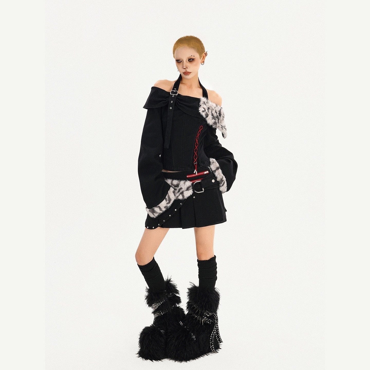 Nico_Molly_Cashmere_Animal_Print_Patchwork_Cropped_Bardot_Gothic_Low_Waist_Top_&_Skirt_Sets_MISSTT