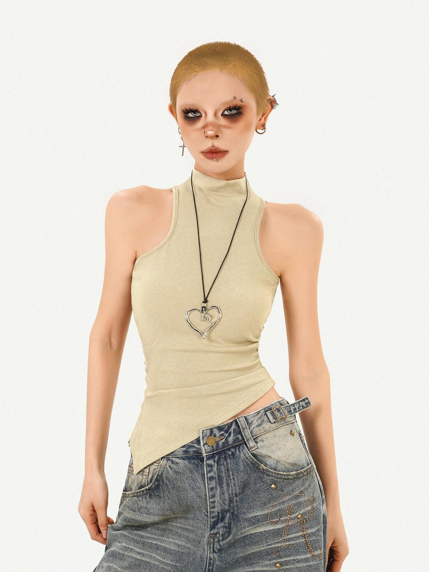 Nico Molly Combed Cotton Padded Slim Fit Stand Collar Women Essential Tank Tops