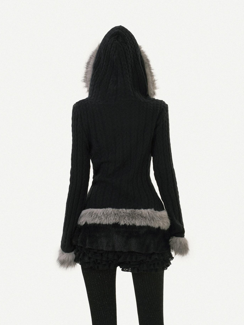 Nico Molly Cozy Warm Vintage Slim Fit Hooded Bell Sleeve Short Black Buttoned Women Jackets