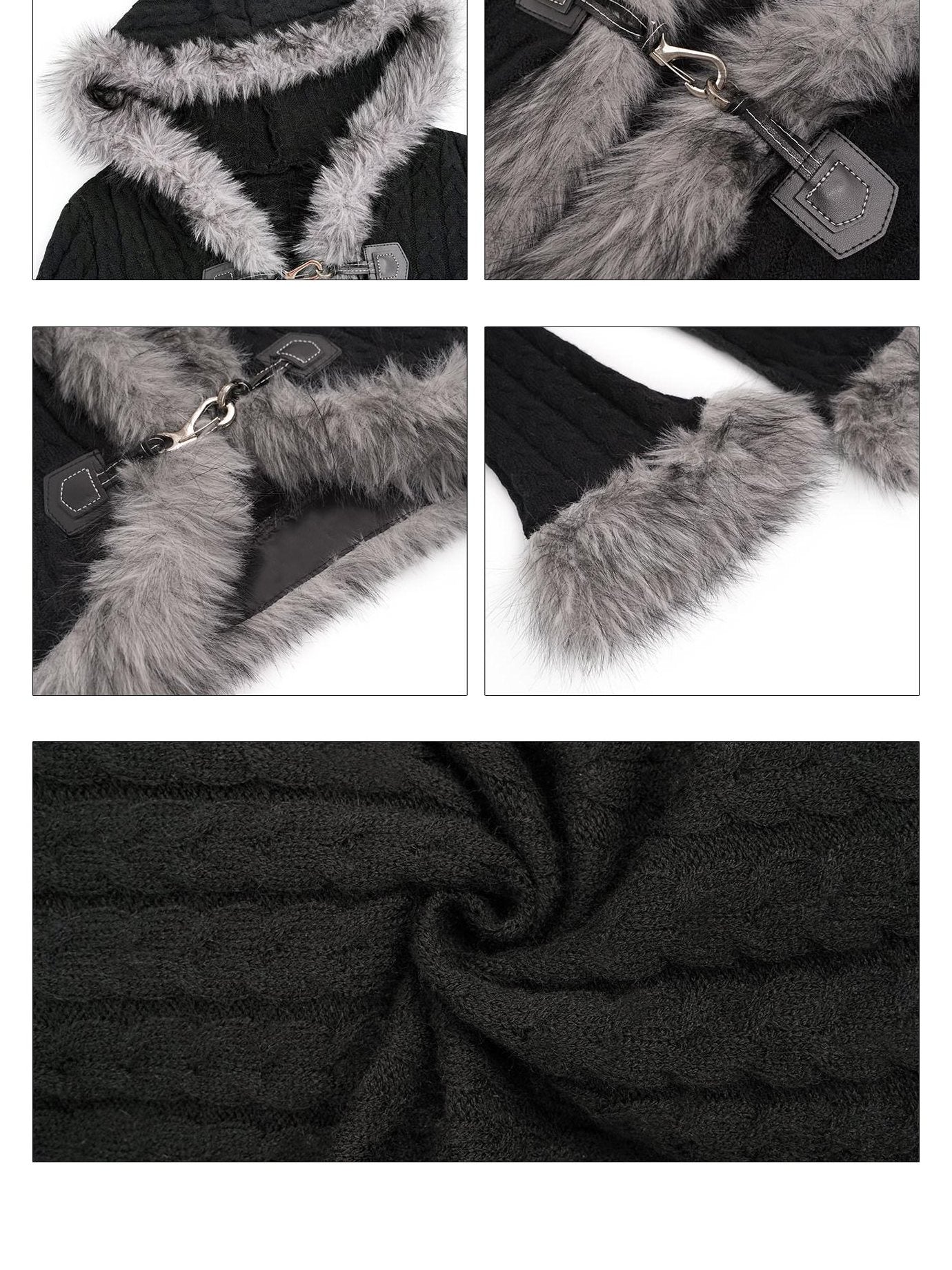 Nico Molly Cozy Warm Vintage Slim Fit Hooded Bell Sleeve Short Black Buttoned Women Jackets