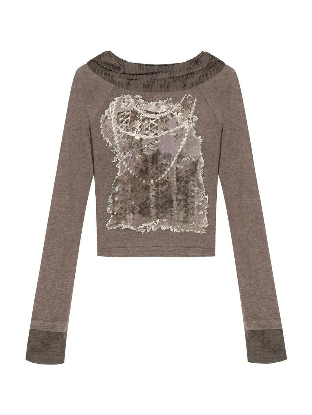 Nico Molly Creative Graphic Print Slim Fit Streetwear Youth Coffee Gray Hoodie