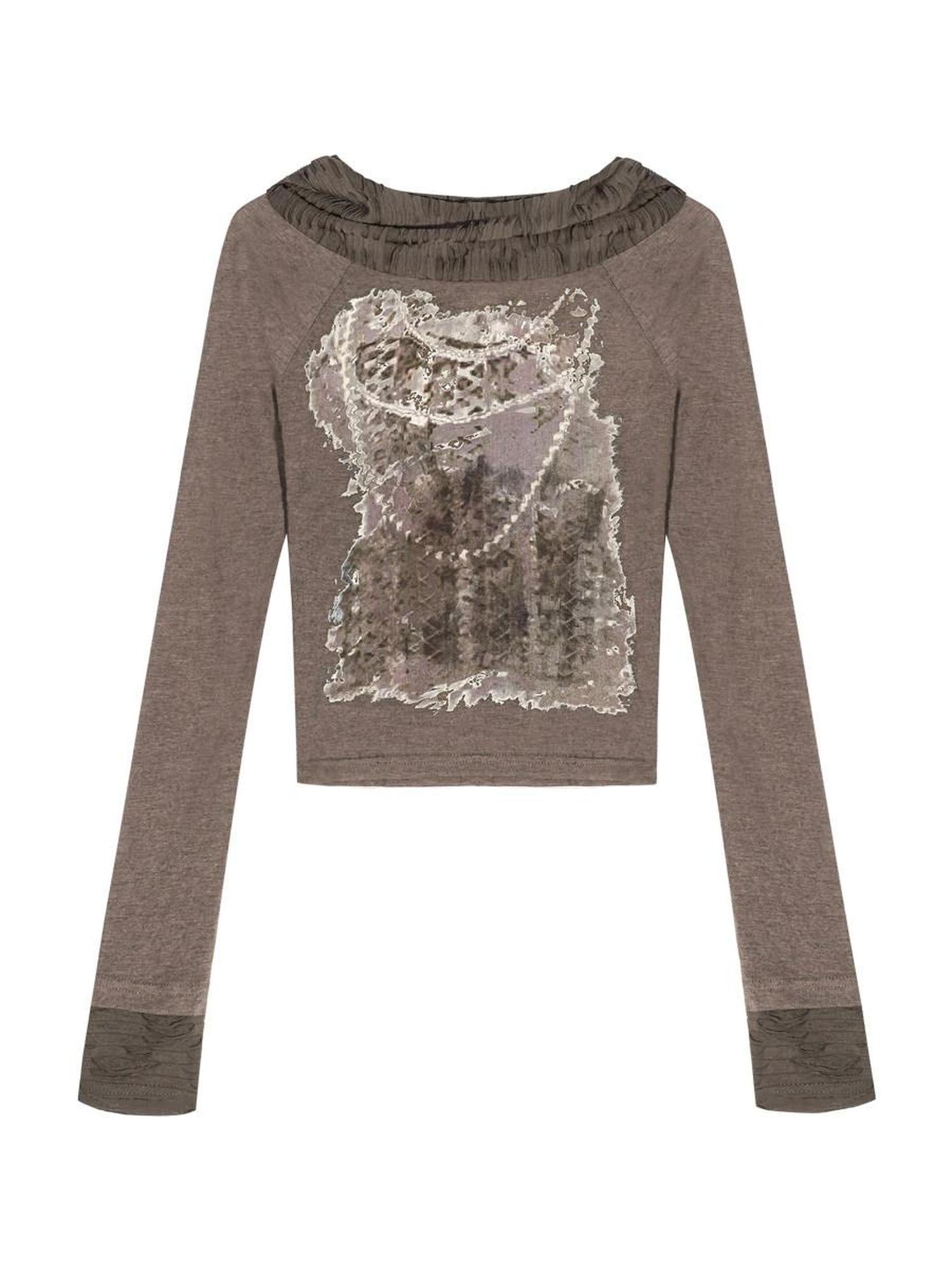 Nico Molly Creative Graphic Print Slim Fit Streetwear Youth Coffee Gray Hoodie