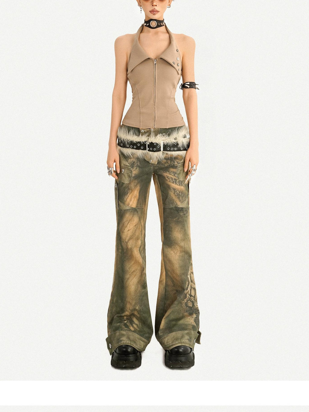 Nico Molly Cropped Zipper Halter Collared Chic For Young Women Graphic Tank Tops