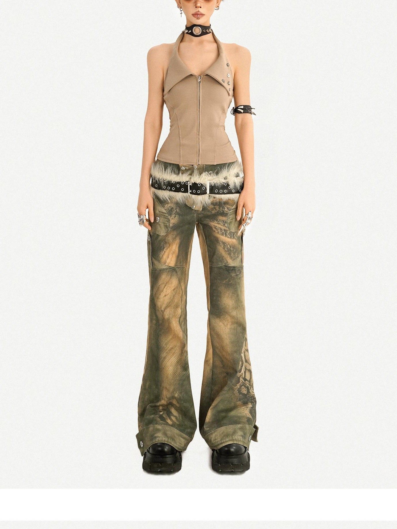 Nico Molly Cropped Zipper Halter Collared Chic For Young Women Graphic Tank Tops