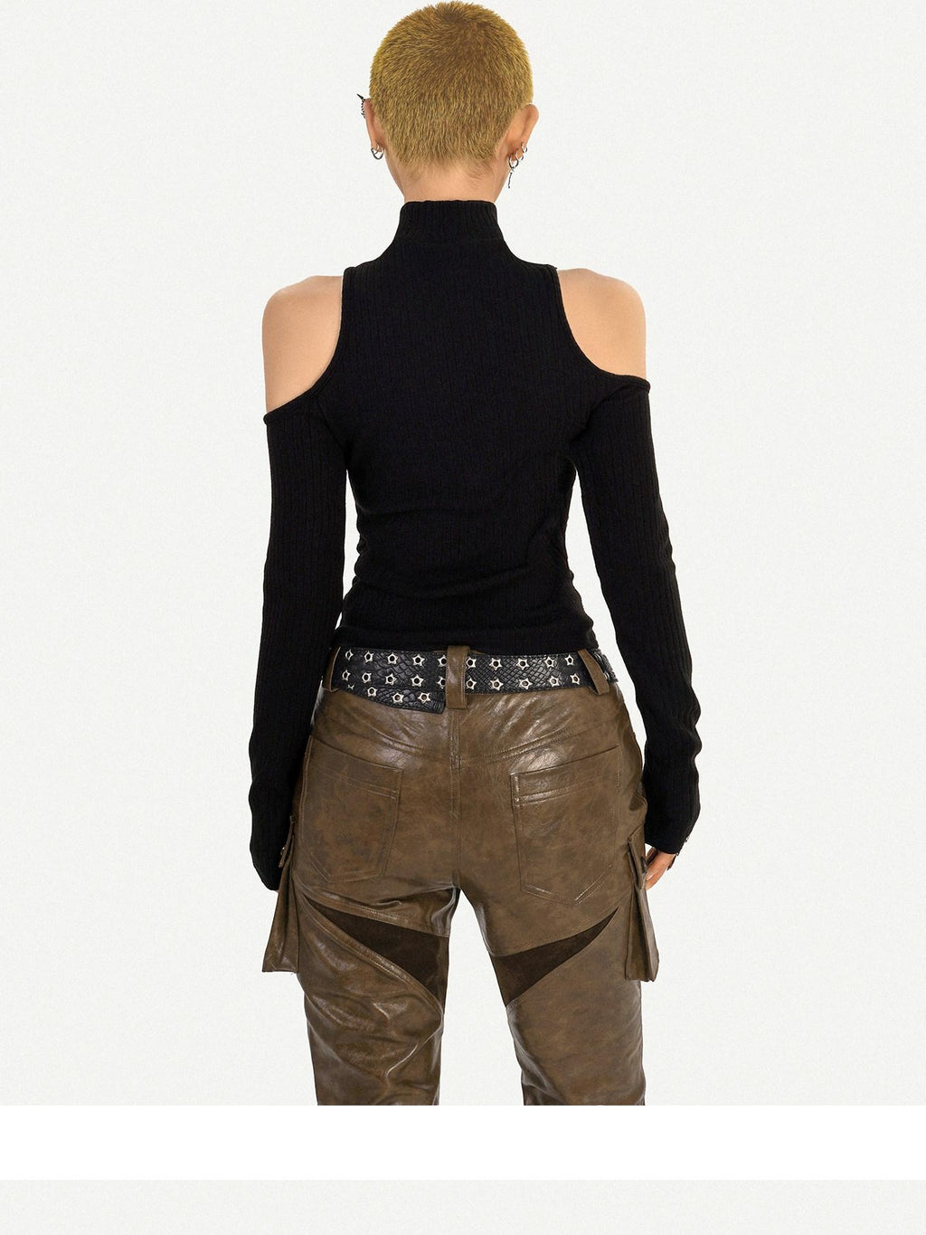 Nico Molly Cutout Metal High Neck Slim Fit Street Style Women Cotton Long Sleeve T-Shirts