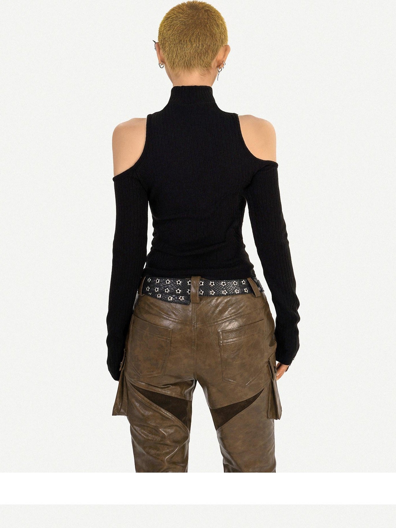 Nico Molly Cutout Metal High Neck Slim Fit Street Style Women Cotton Long Sleeve T-Shirts