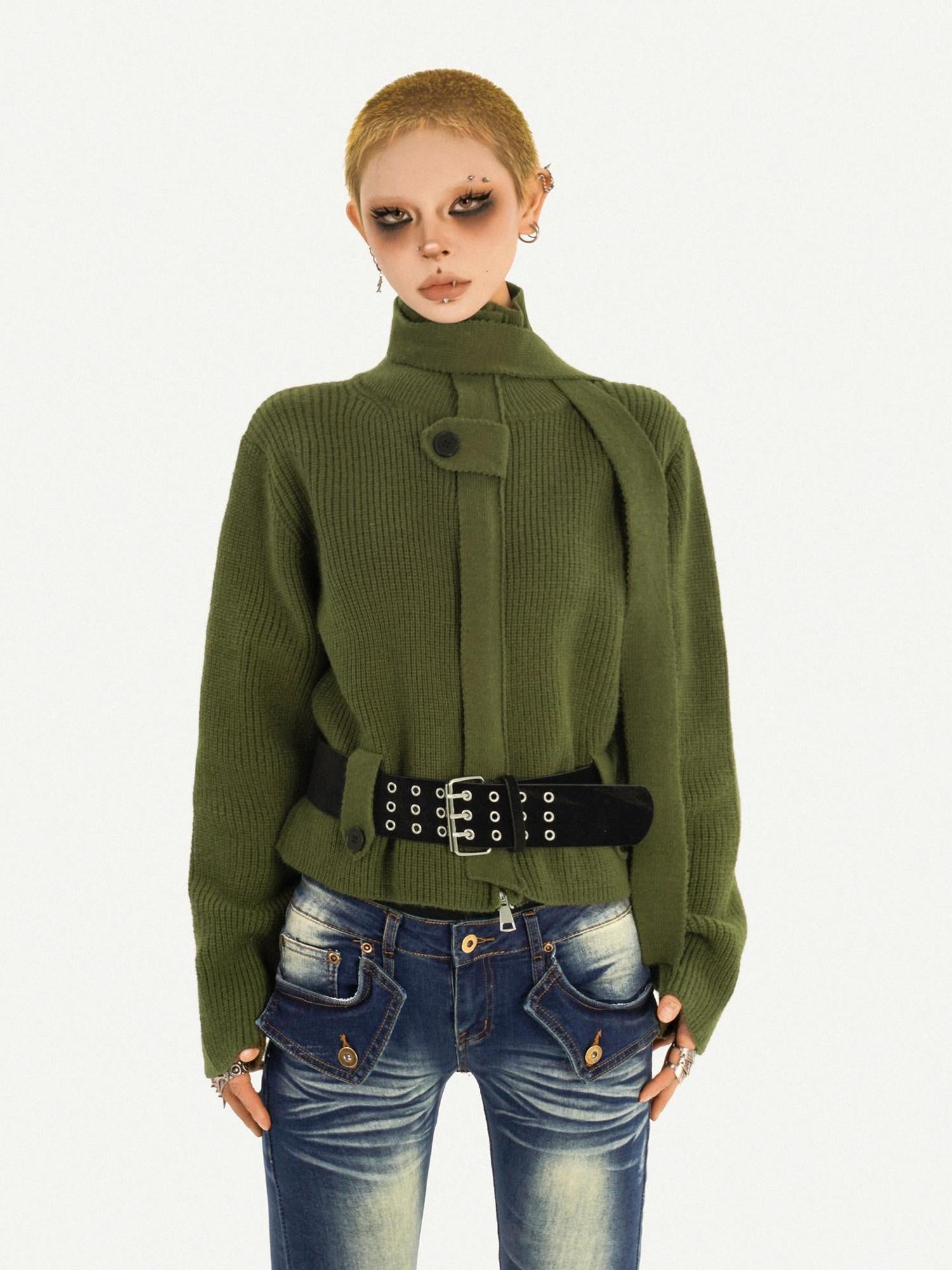 Nico Molly Deep Green Turtleneck Pullover Slim Fit Office Button Front Knit Cardigans