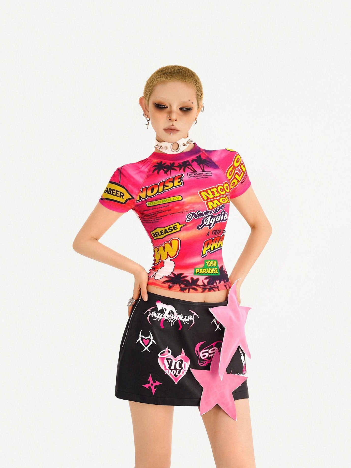 Nico Molly Distressed Low Waist Slim Fit Bodycon Women Printed Black Mini Skirts