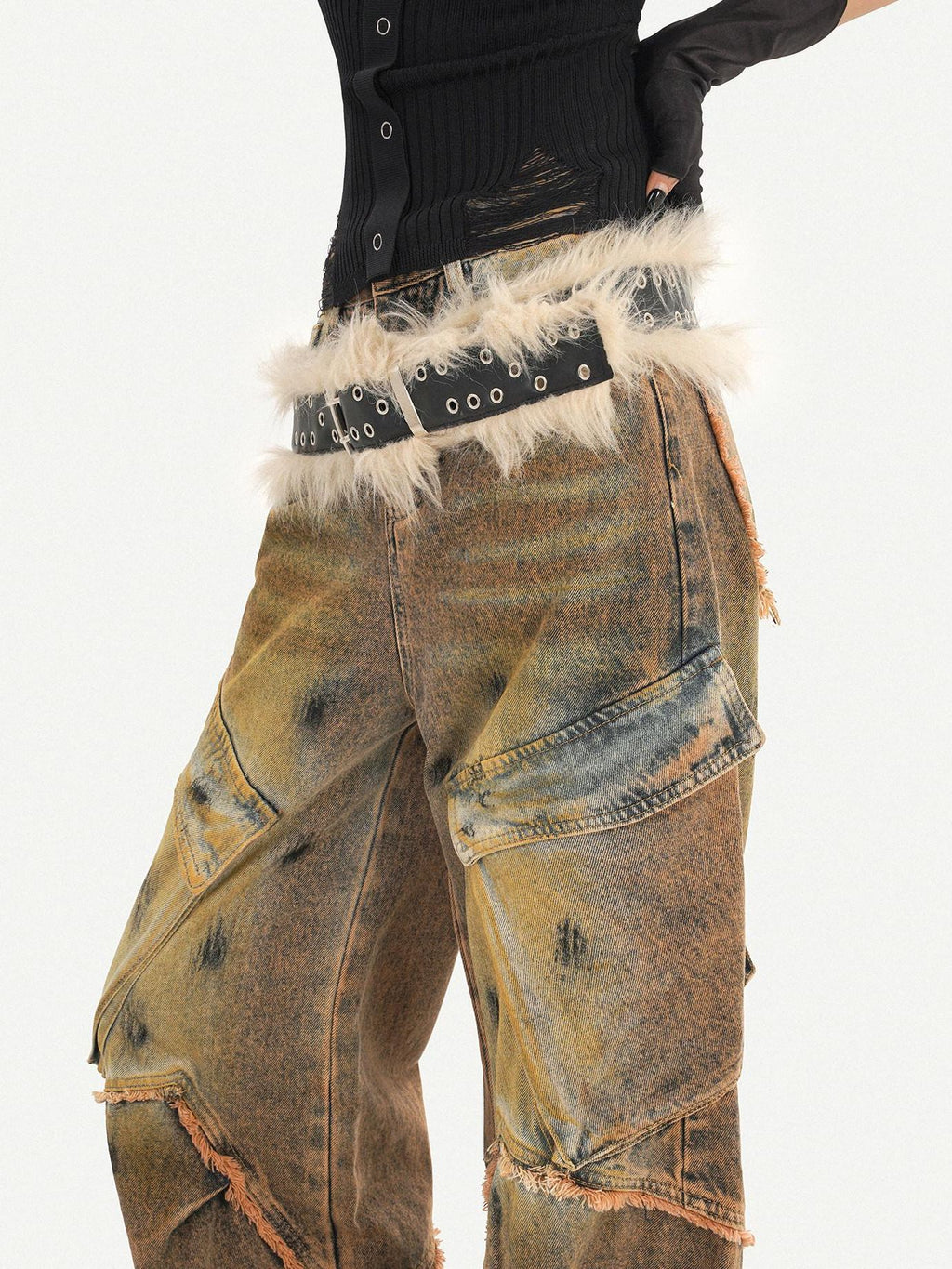 Nico Molly Distressed Natural Waist Loose Street Pocket Women Denim Wide Leg Jeans