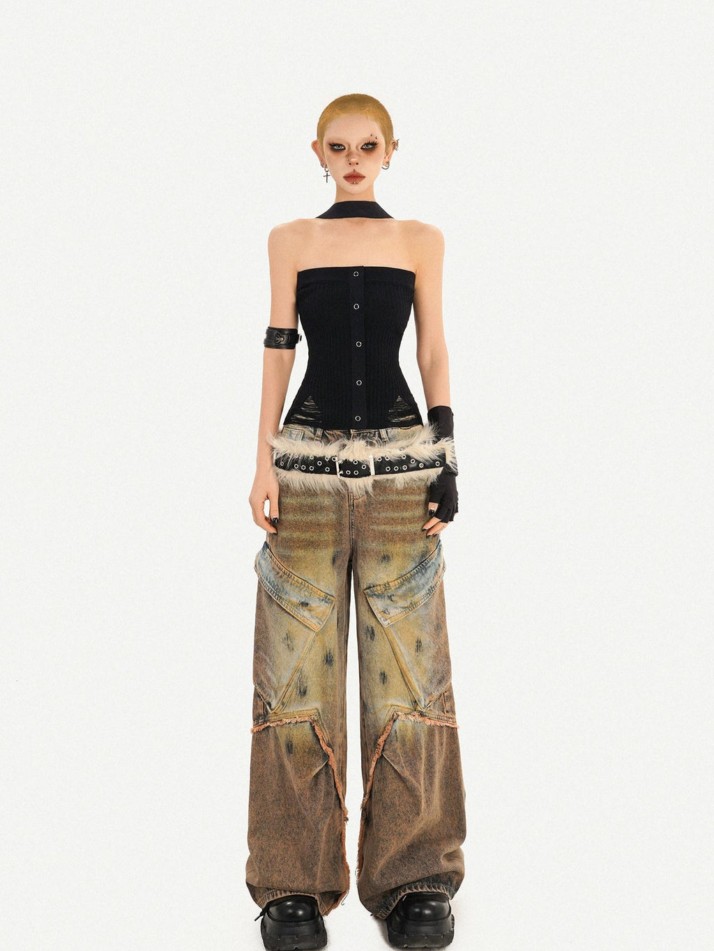 Nico Molly Distressed Natural Waist Loose Street Pocket Women Denim Wide Leg Jeans