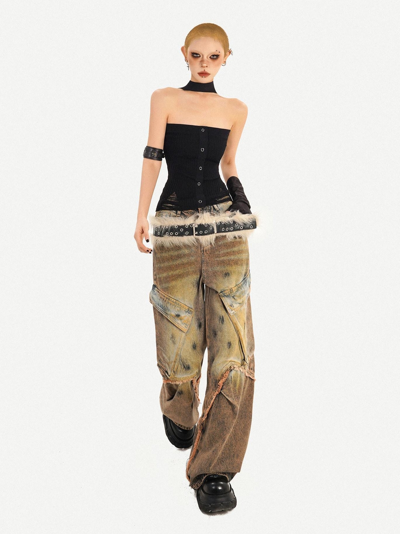 Nico Molly Distressed Natural Waist Loose Street Pocket Women Denim Wide Leg Jeans