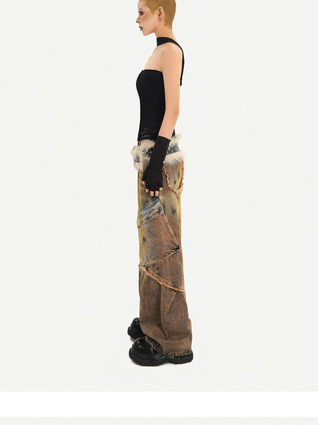 Nico Molly Distressed Natural Waist Loose Street Pocket Women Denim Wide Leg Jeans