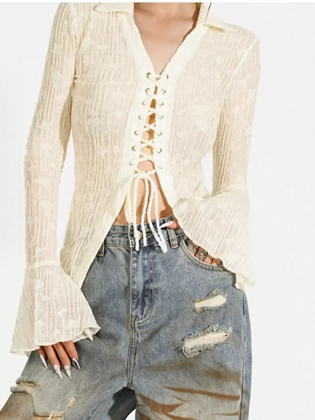 Nico Molly Durable Distressed Natural Waist Denim Blue Casual Zip Fly Straight Leg Jeans
