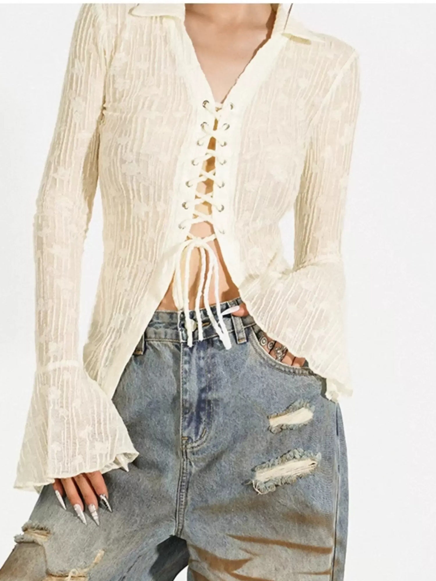 Nico Molly Durable Distressed Natural Waist Denim Blue Casual Zip Fly Straight Leg Jeans