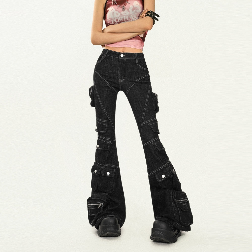 Nico_Molly_Durable_Utility_Zip_Pocket_Natural_Waist_Slight_Stretch_Black_Denim_Flared_Jeans_MISSTT