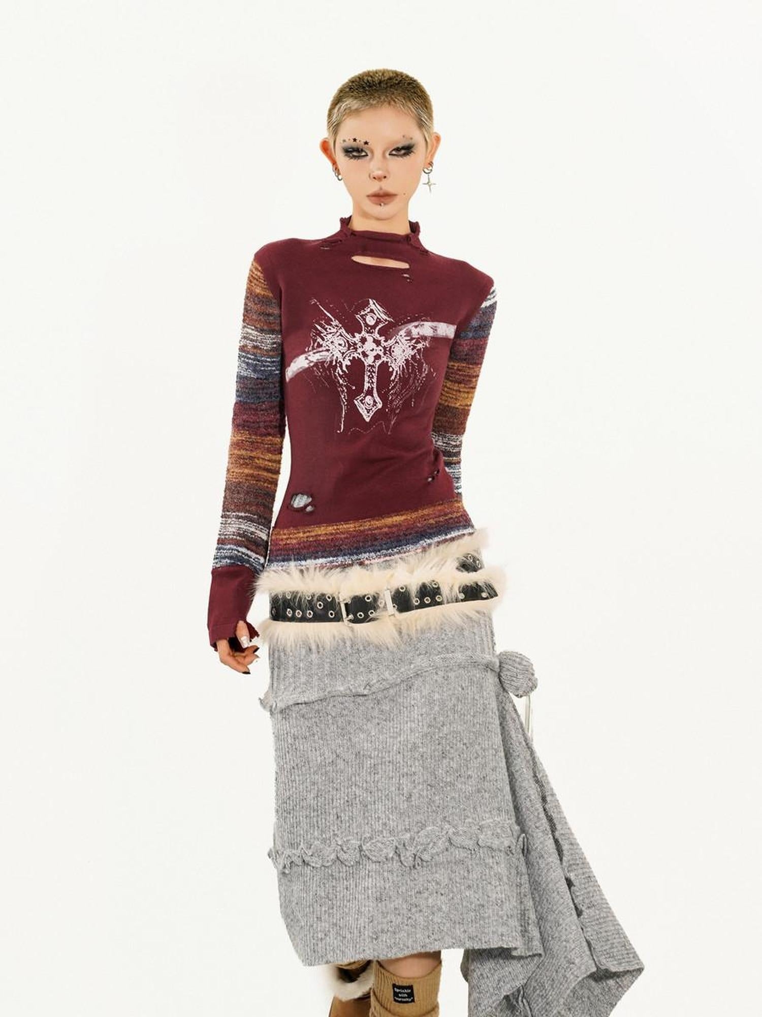 Nico Molly Eco Recycled Fiber Plum Slim Street Long Sleeve Pullover Thick Knitwear