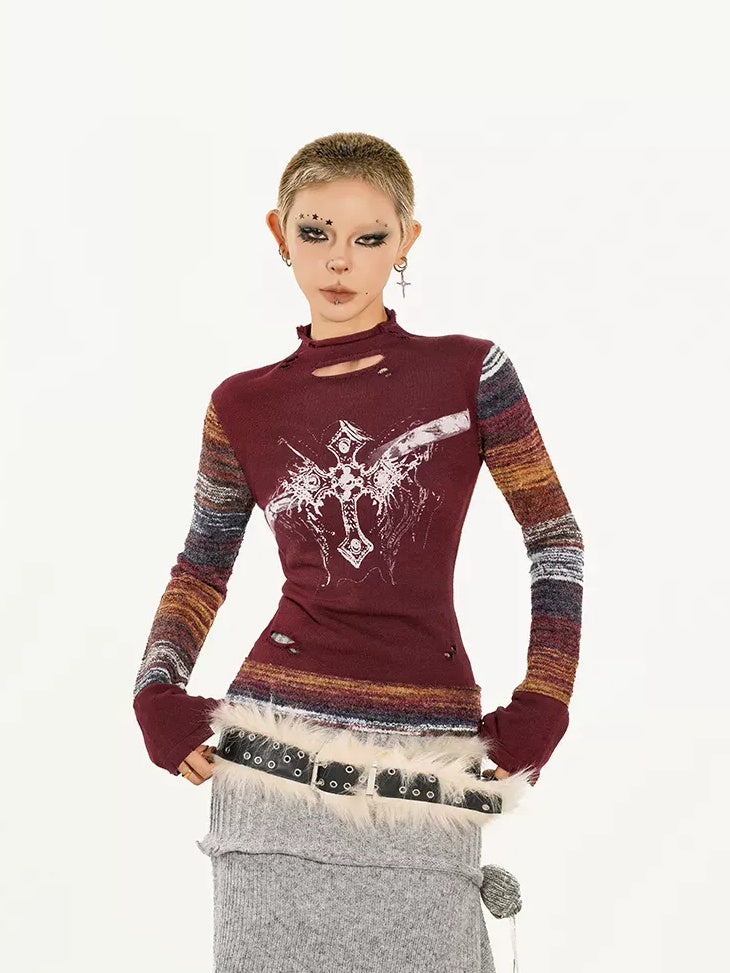 Nico Molly Eco Recycled Fiber Plum Slim Street Long Sleeve Pullover Thick Knitwear