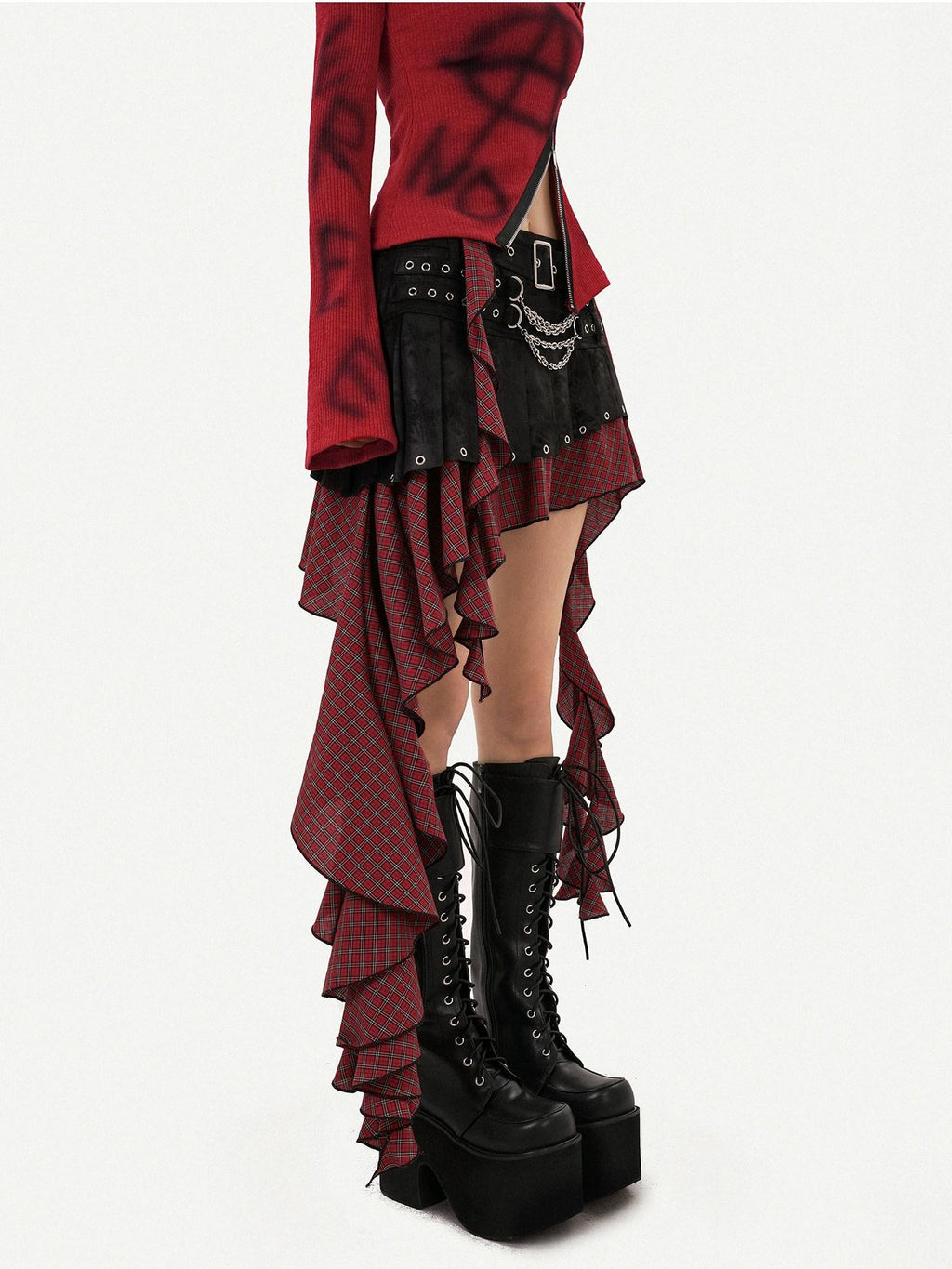 Nico Molly Edgy Asymmetric Fringe Low Waist Patchwork Lined Side Zipper Women Maxi Skirts
