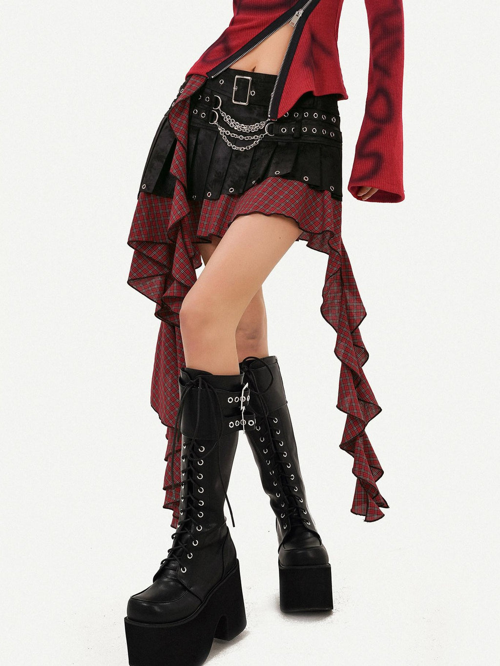 Nico Molly Edgy Asymmetric Fringe Low Waist Patchwork Lined Side Zipper Women Maxi Skirts