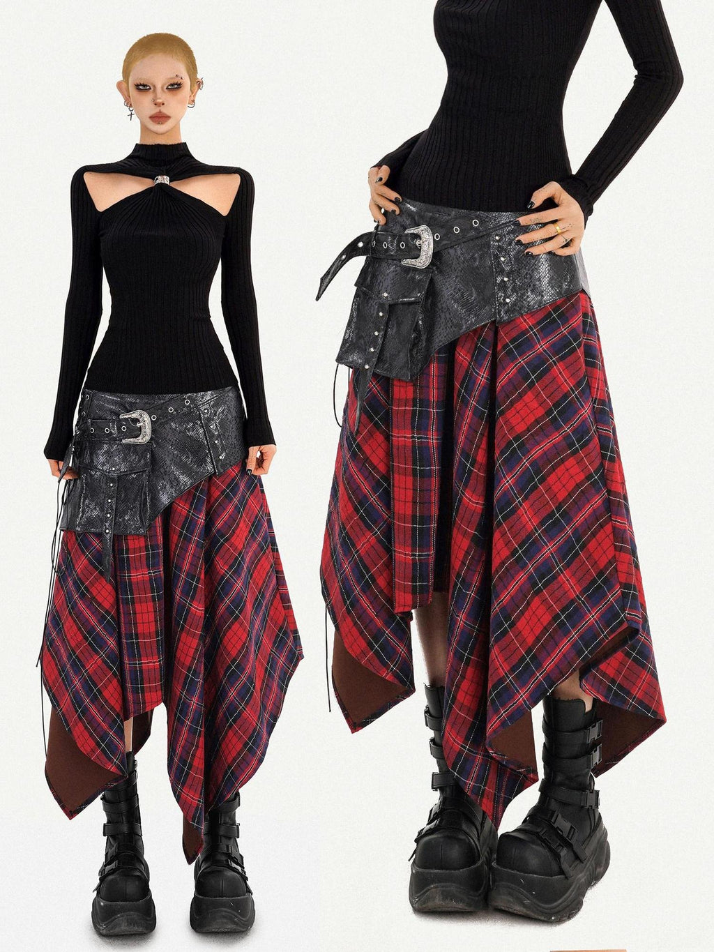 Nico Molly Edgy Asymmetrical High Waist Punk A Line Side Zipper Women Casual Maxi Skirts