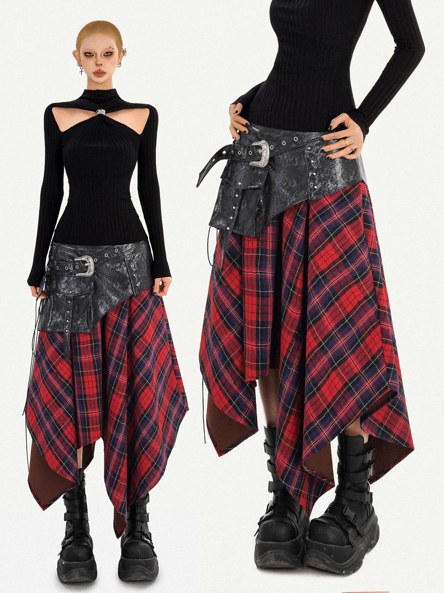 Nico Molly Edgy Asymmetrical High Waist Punk A Line Side Zipper Women Casual Maxi Skirts