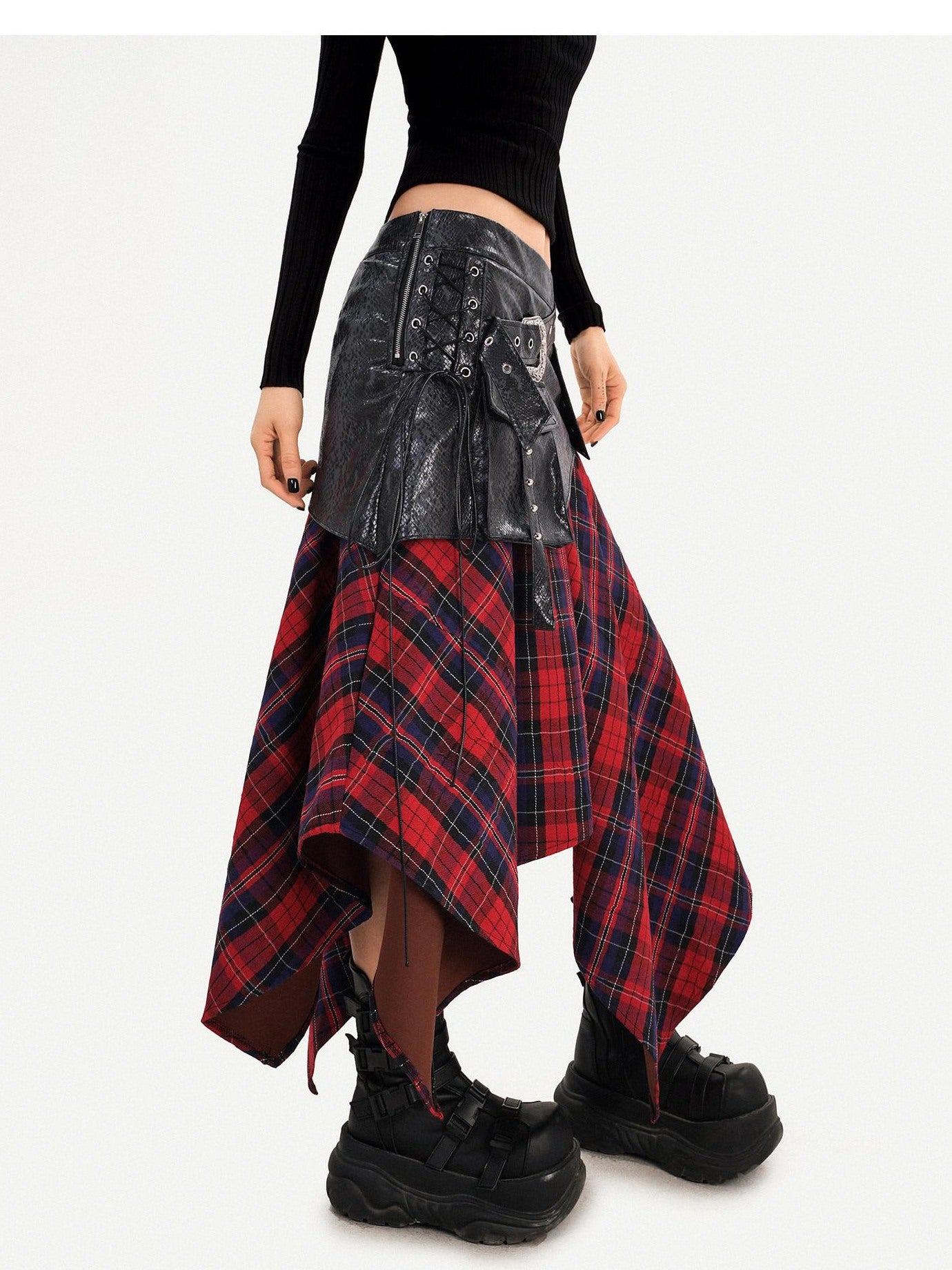 Nico Molly Edgy Asymmetrical High Waist Punk A Line Side Zipper Women Casual Maxi Skirts