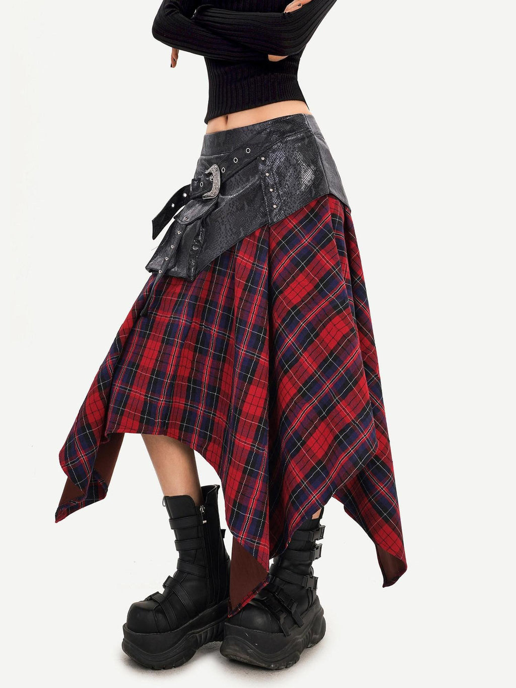 Nico Molly Edgy Asymmetrical High Waist Punk A Line Side Zipper Women Casual Maxi Skirts