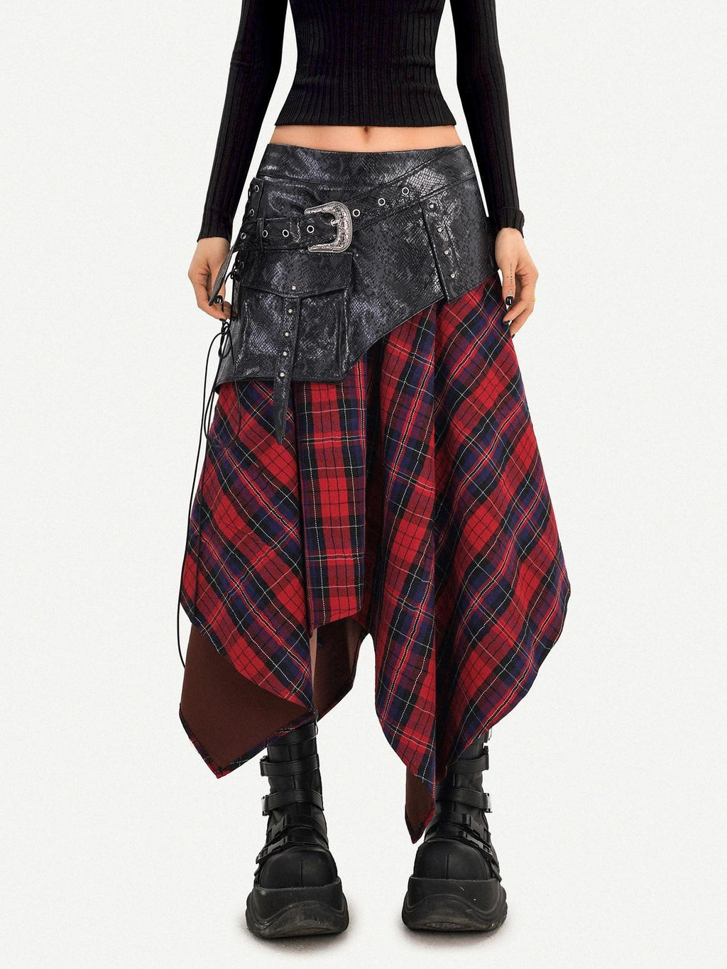 Nico Molly Edgy Asymmetrical High Waist Punk A Line Side Zipper Women Casual Maxi Skirts