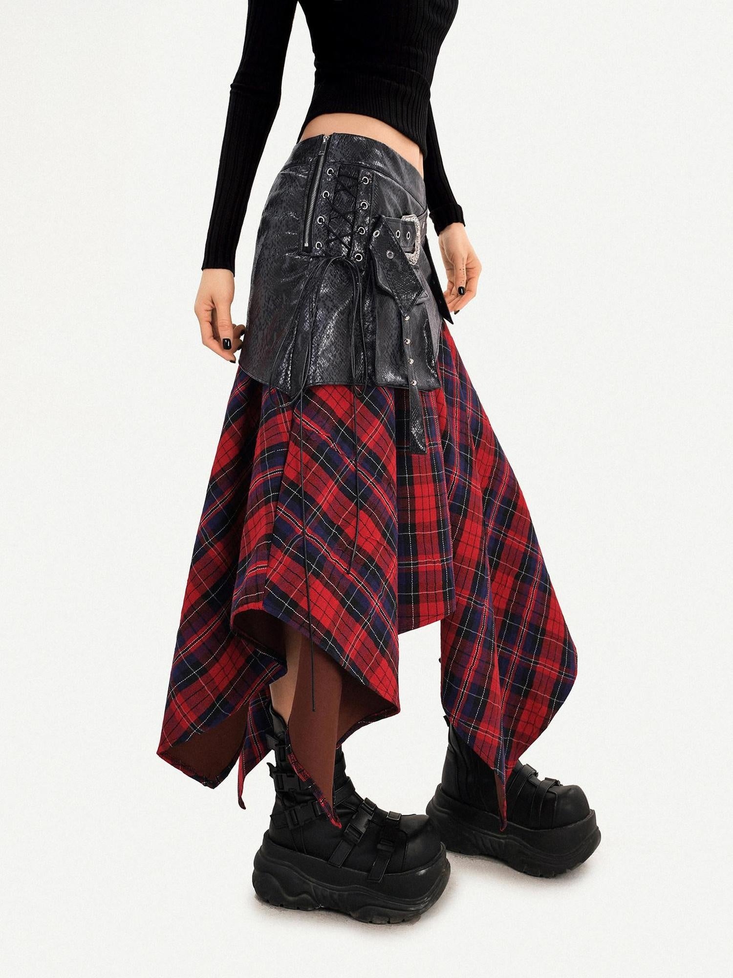 Nico Molly Edgy Asymmetrical High Waist Punk A Line Side Zipper Women Casual Maxi Skirts