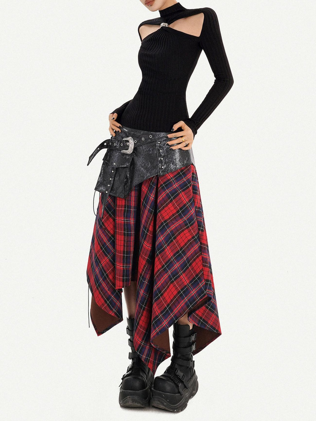 Nico Molly Edgy Asymmetrical High Waist Punk A Line Side Zipper Women Casual Maxi Skirts