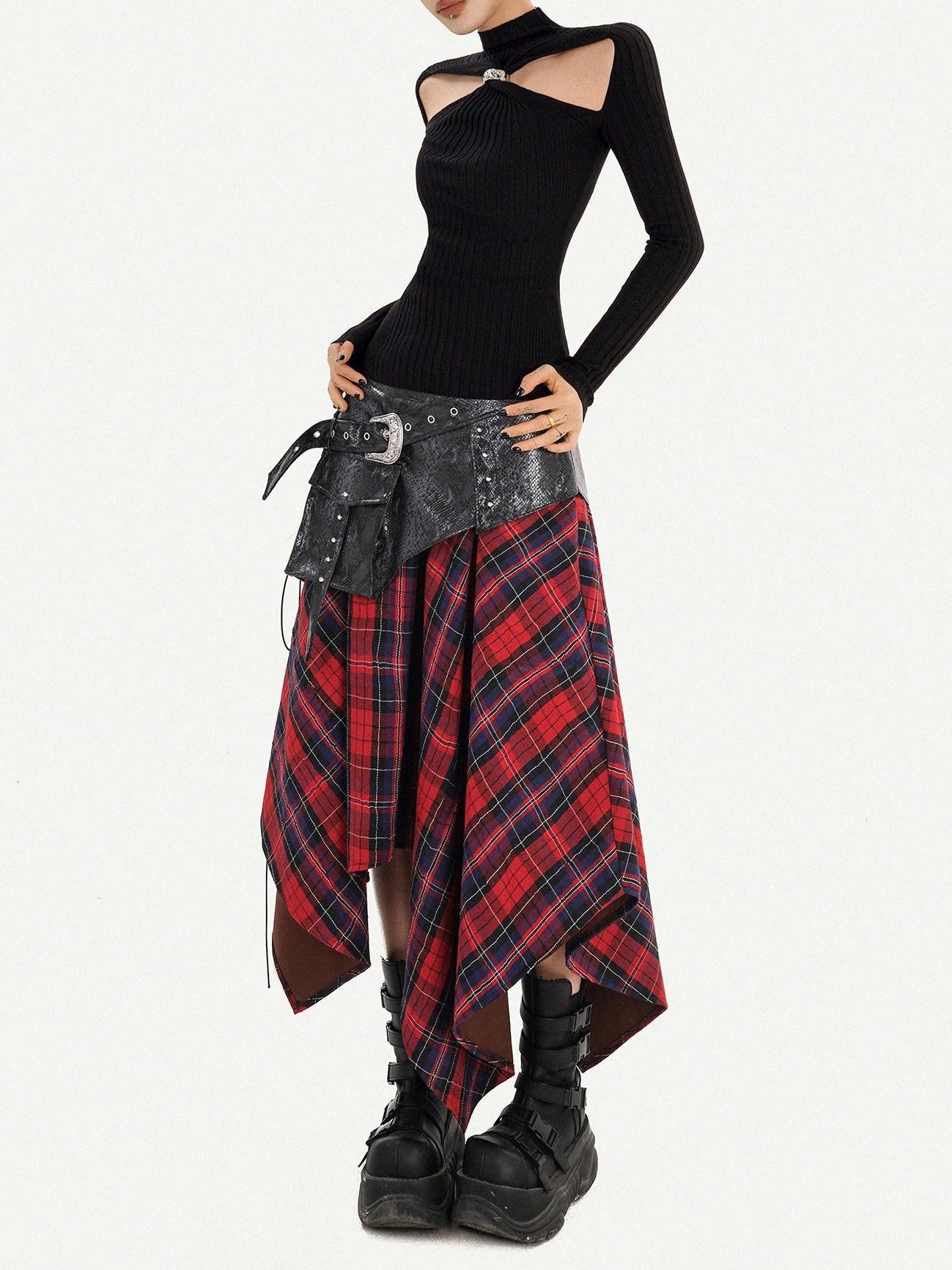 Nico Molly Edgy Asymmetrical High Waist Punk A Line Side Zipper Women Casual Maxi Skirts