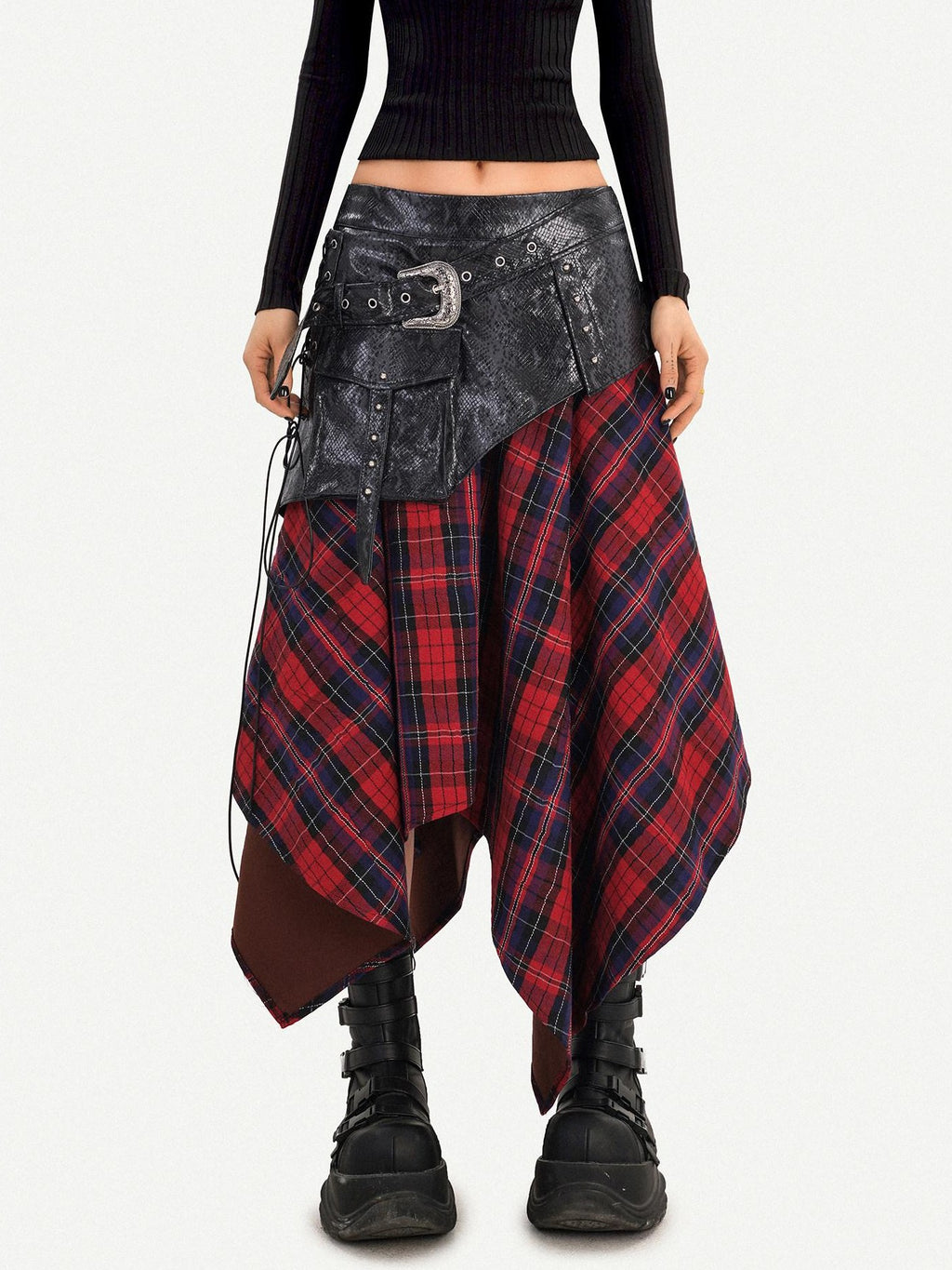 Nico Molly Edgy Asymmetrical High Waist Punk A Line Side Zipper Women Casual Maxi Skirts