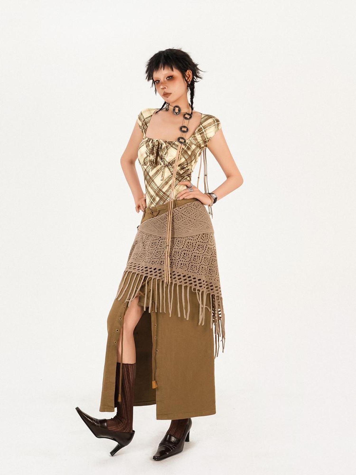 Nico Molly Edgy Asymmetrical Safety Pin Short Hem Street Style Mid Waist Black Midi Skirts