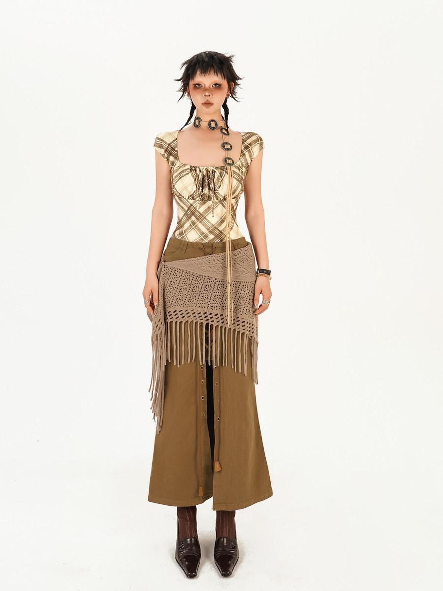 Nico Molly Edgy Asymmetrical Safety Pin Short Hem Street Style Mid Waist Black Midi Skirts