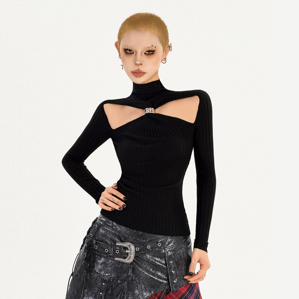 Nico_Molly_Edgy_Cutout_Slim_Fit_High_Neck_Long_Sleeve_Black_Pullover_Knitwear_MISSTT