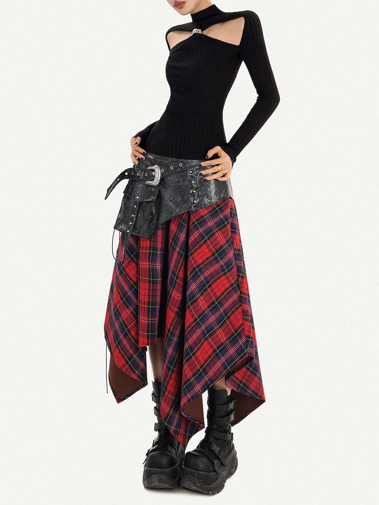 Nico Molly Edgy Cutout Slim Fit High Neck Long Sleeve Black Pullover Knitwear