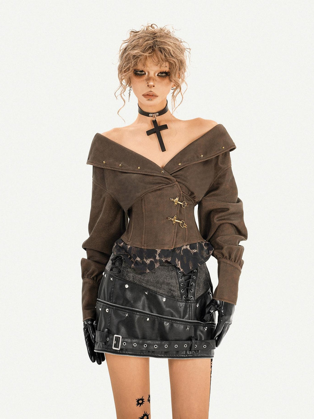 Nico Molly Edgy Mechanical Metal A Line High Waist Side Zipper Black Women Mini Skirts