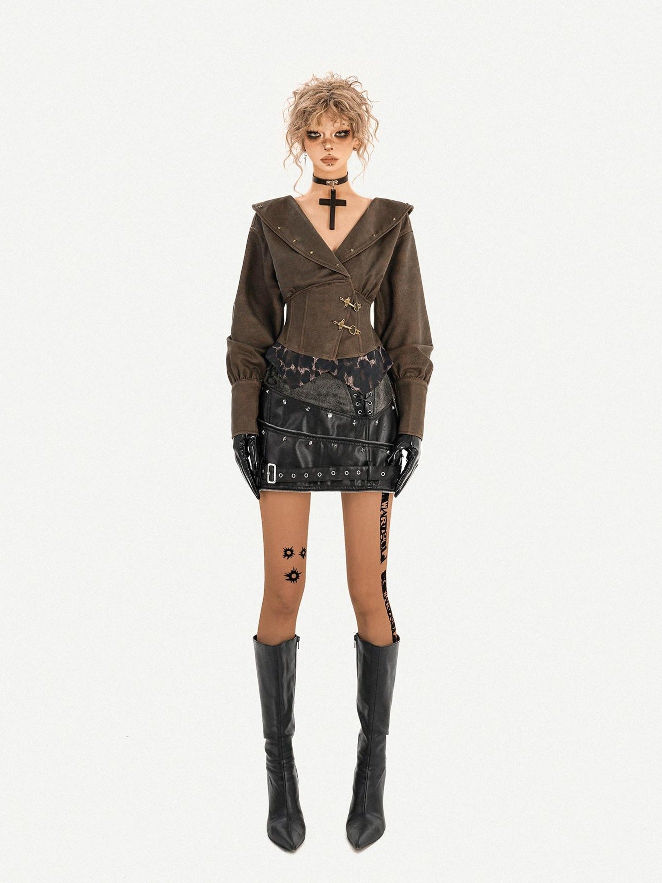 Nico Molly Edgy Mechanical Metal A Line High Waist Side Zipper Black Women Mini Skirts