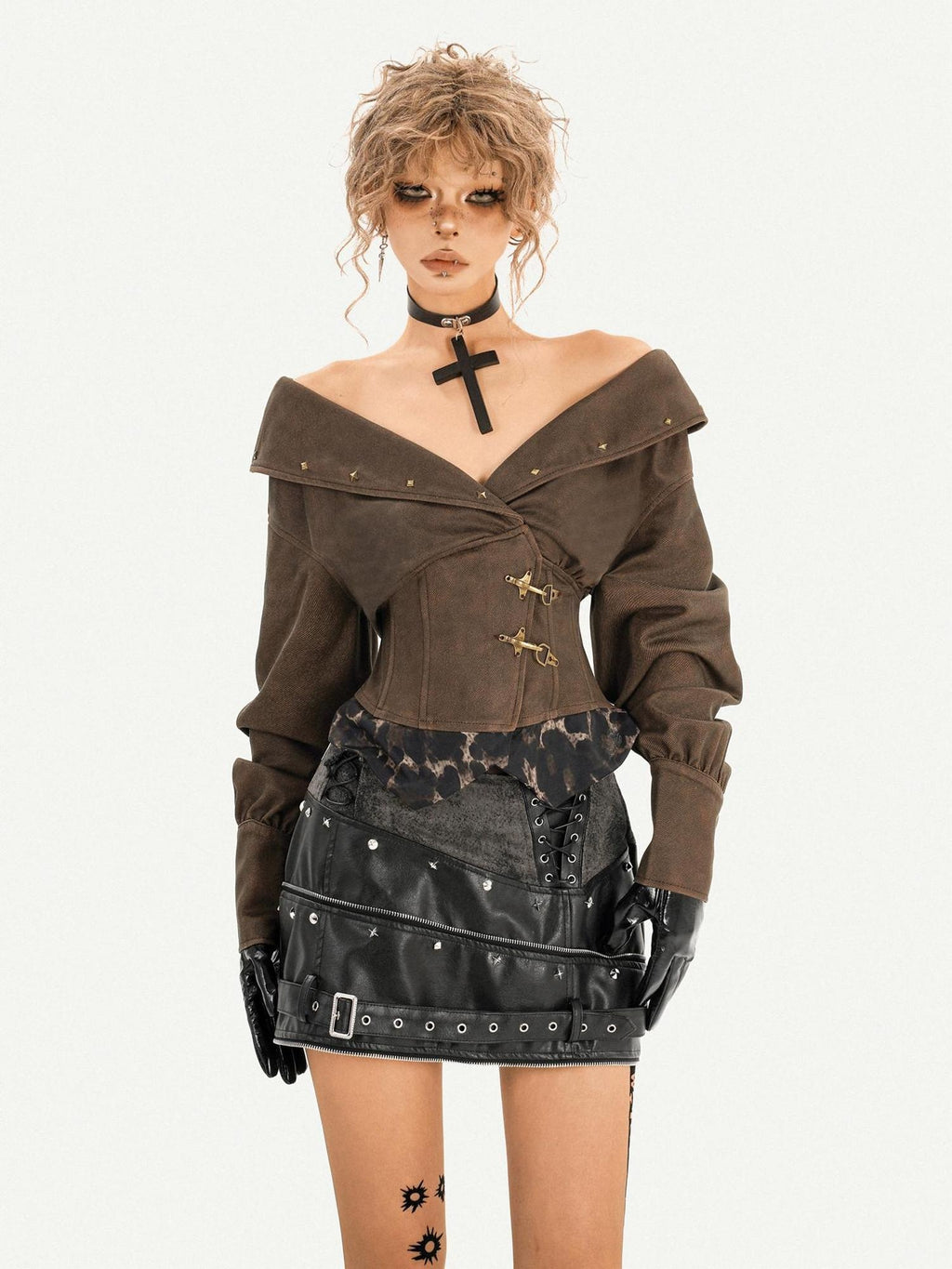 Nico Molly Edgy Mechanical Metal A Line High Waist Side Zipper Black Women Mini Skirts