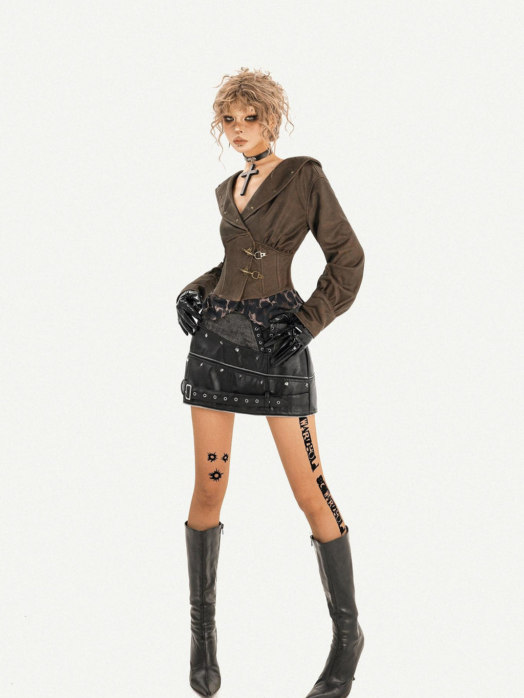 Nico Molly Edgy Mechanical Metal A Line High Waist Side Zipper Black Women Mini Skirts