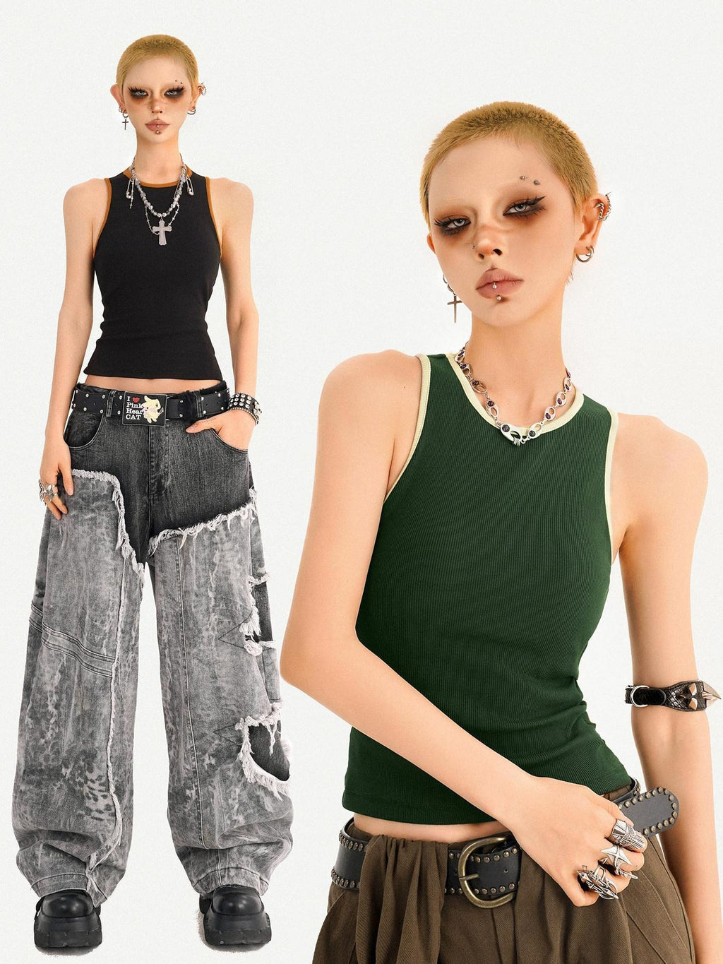 Nico Molly Elastic Slim Fit Round Neck A Line Narrow Straps Cropped Women Solid Tank Tops
