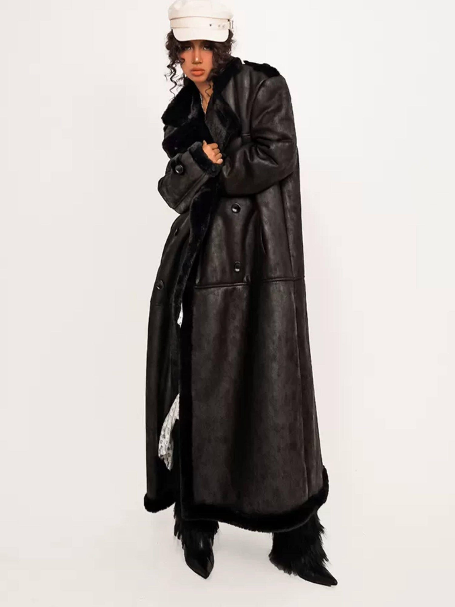 Nico Molly Faux Shearling Lined Vintage 3 Button Relaxed Fit Unisex Camel Long Coats