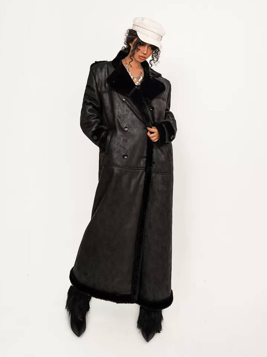 Nico Molly Faux Shearling Lined Vintage 3 Button Relaxed Fit Unisex Camel Long Coats