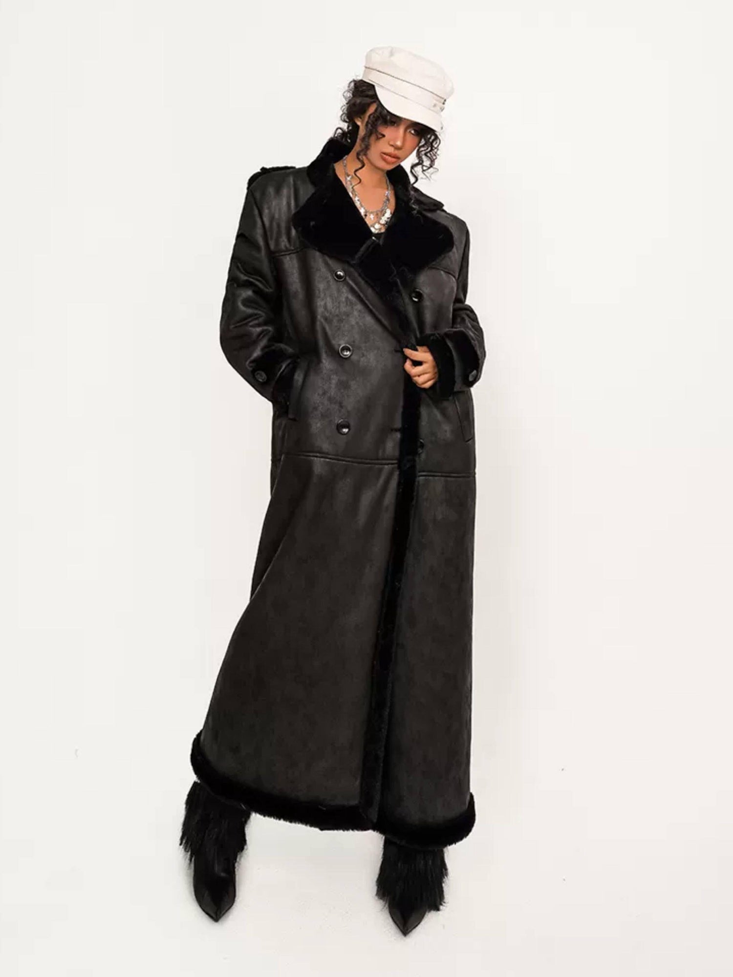 Nico Molly Faux Shearling Lined Vintage 3 Button Relaxed Fit Unisex Camel Long Coats