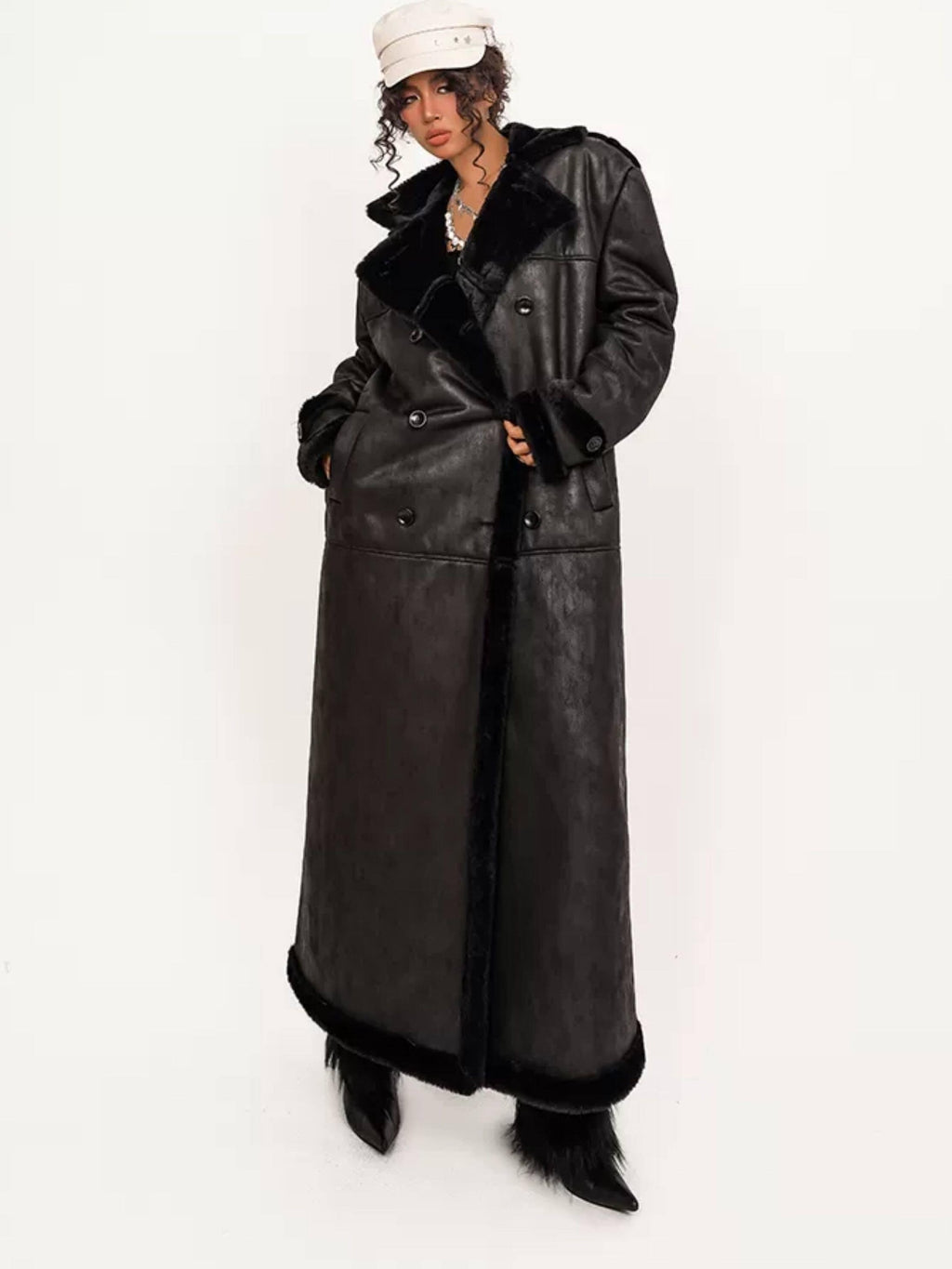 Nico Molly Faux Shearling Lined Vintage 3 Button Relaxed Fit Unisex Camel Long Coats
