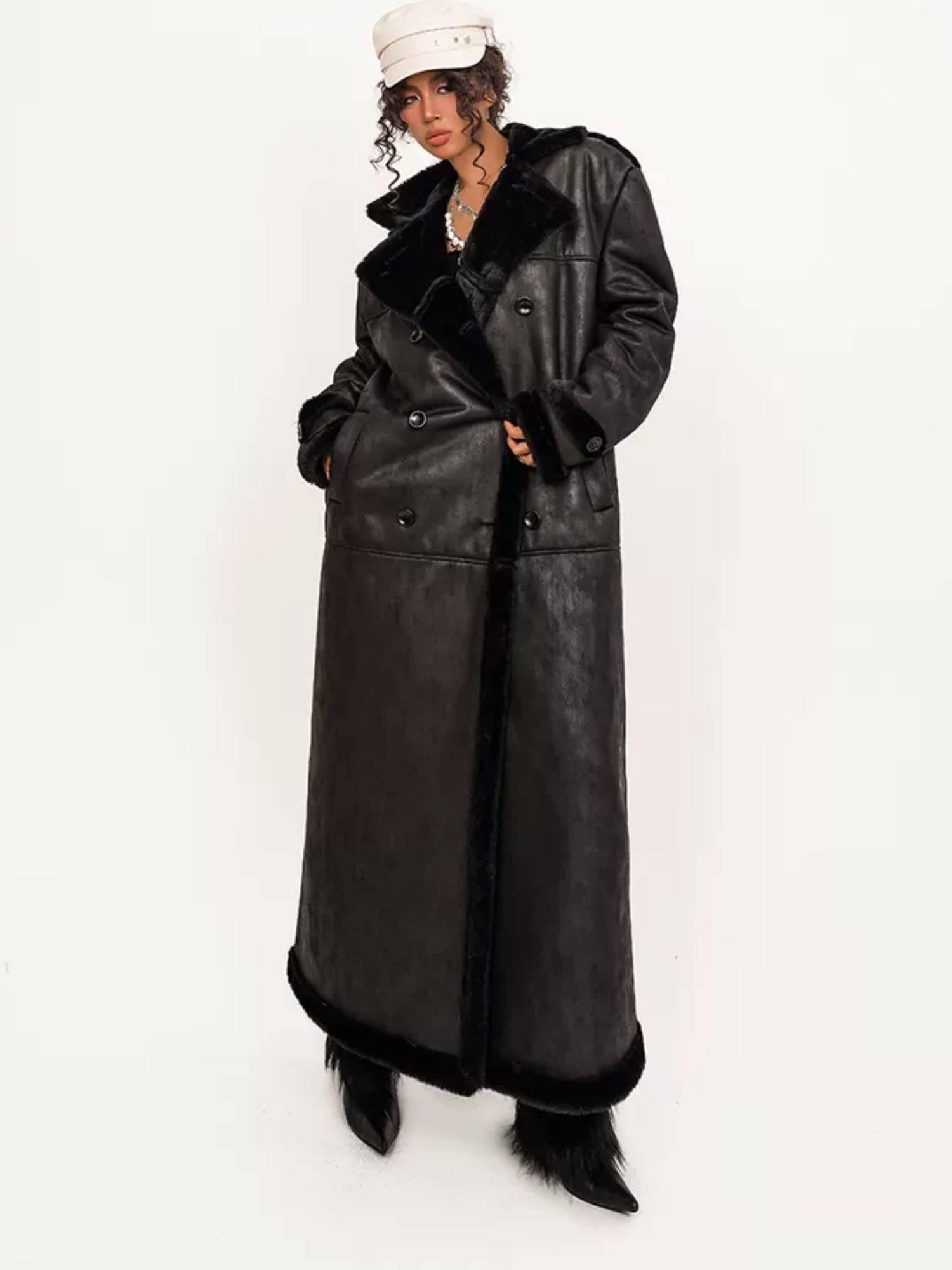 Nico Molly Faux Shearling Lined Vintage 3 Button Relaxed Fit Unisex Camel Long Coats