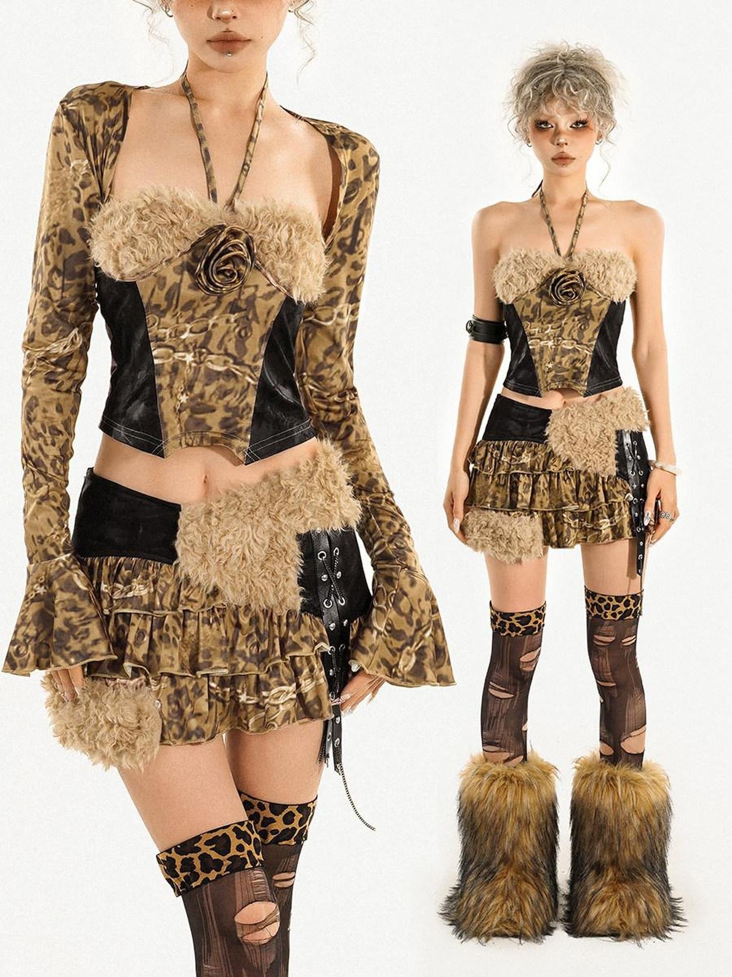 Nico Molly Figure Flattering Streetwear Slim Fit Leopard Print Womens Camisoles