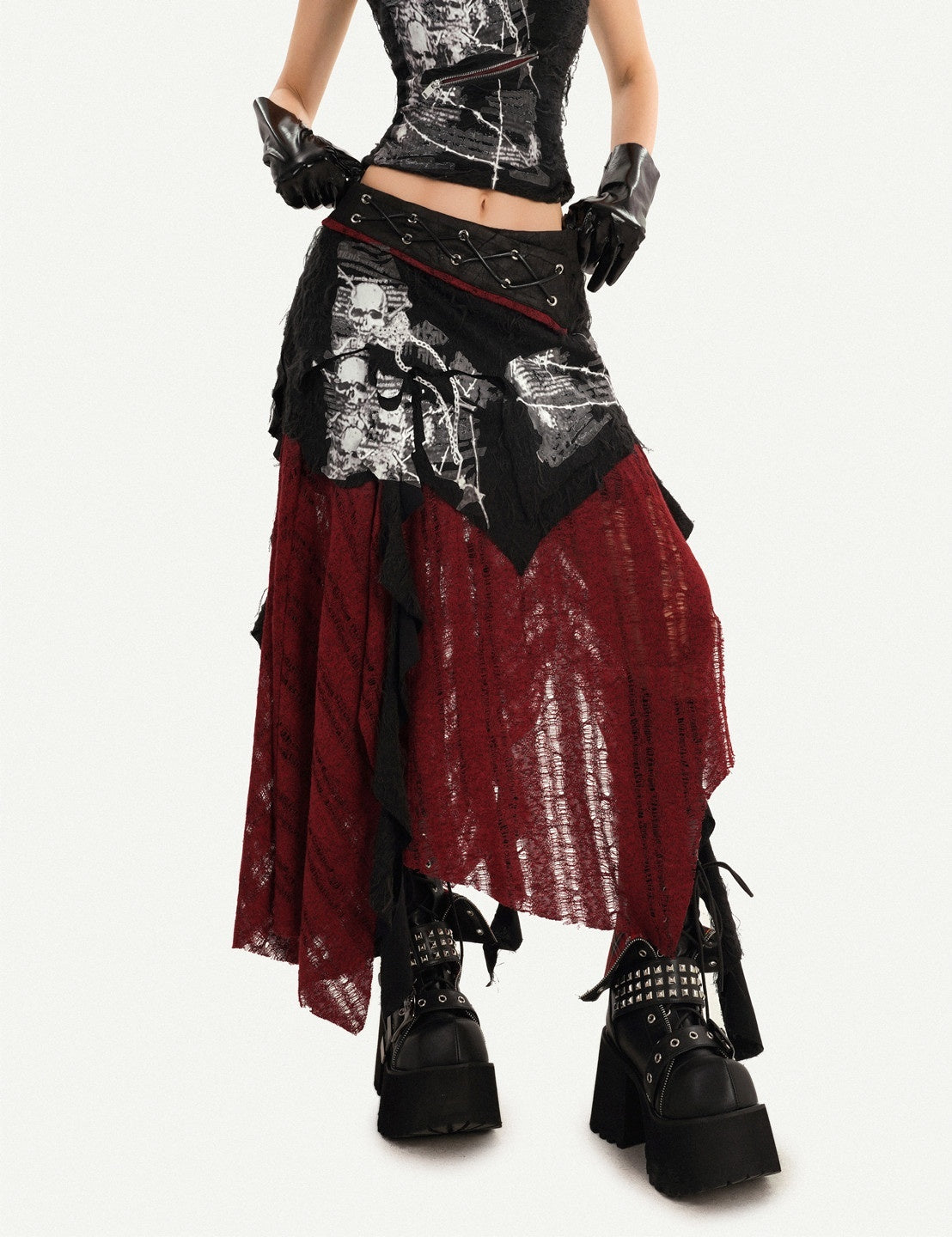 Nico_Molly_Flattering_High_Waist_Asymmetric_A_Line_Women_Black_Red_Back_Zip_Maxi_Skirts_MISSTT