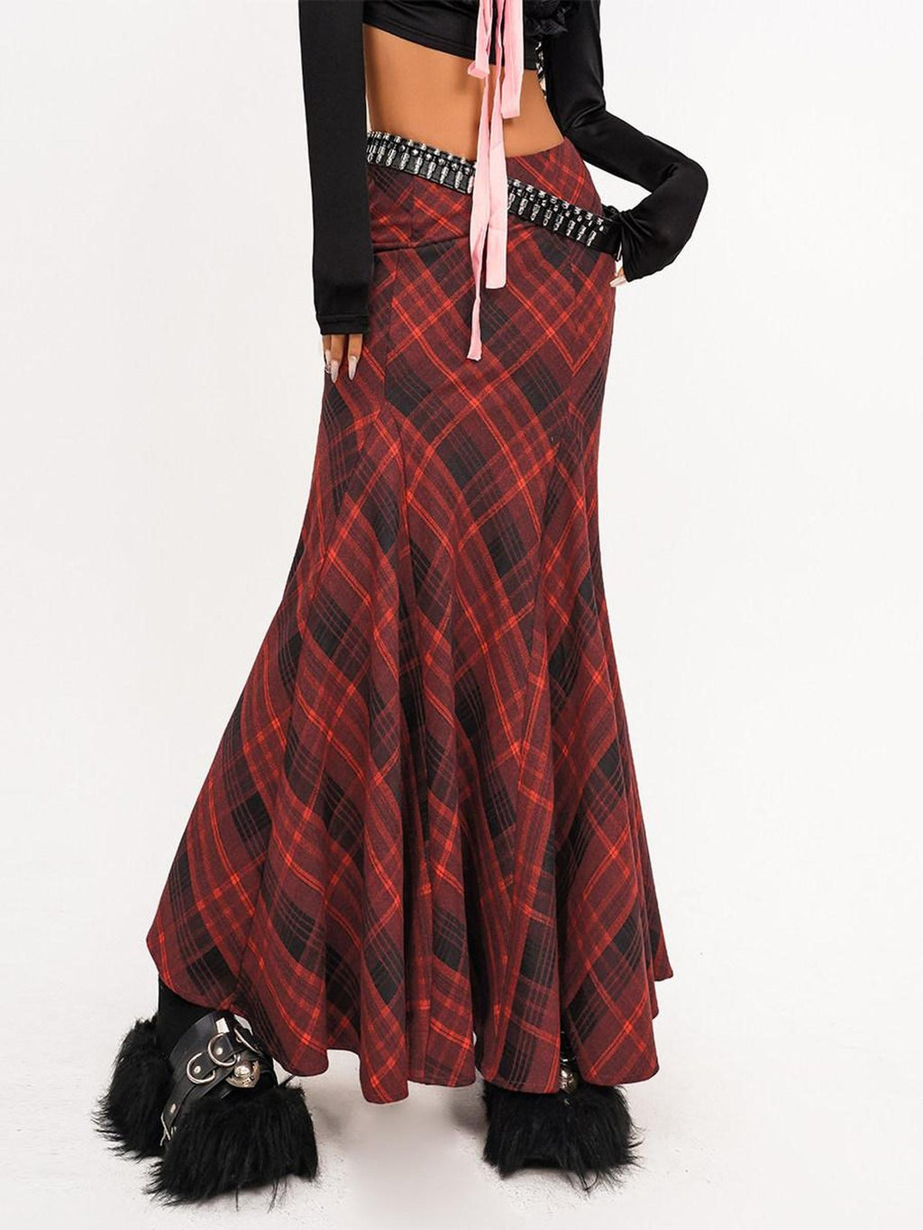 Nico Molly Flattering High Waist Pleated Streetwear A Line Women Casual Red Maxi Skirts